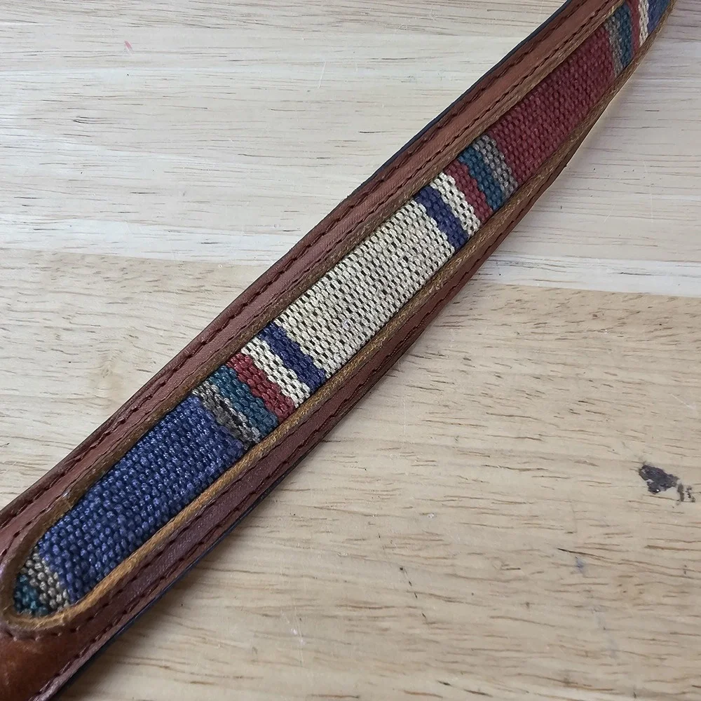 Mens Belt 3868 Sz 42 Brown Leather Southwest Woven Inlay Western Aztec Guatemala